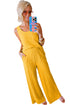 Crinkled U Neck Tank Top and Wide Leg Pants Set